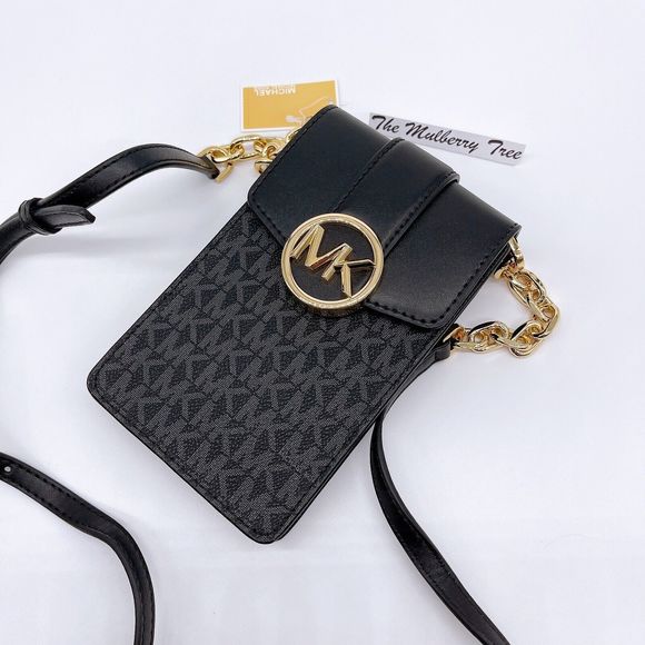 Michael Kors Carmen Small Logo Smartphone Crossbody Bag Black NWT Org $348 - Picture 4 of 10
